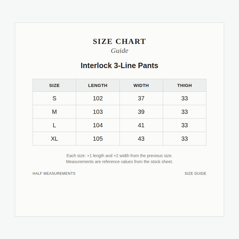 Size Chart for 3 Line pants