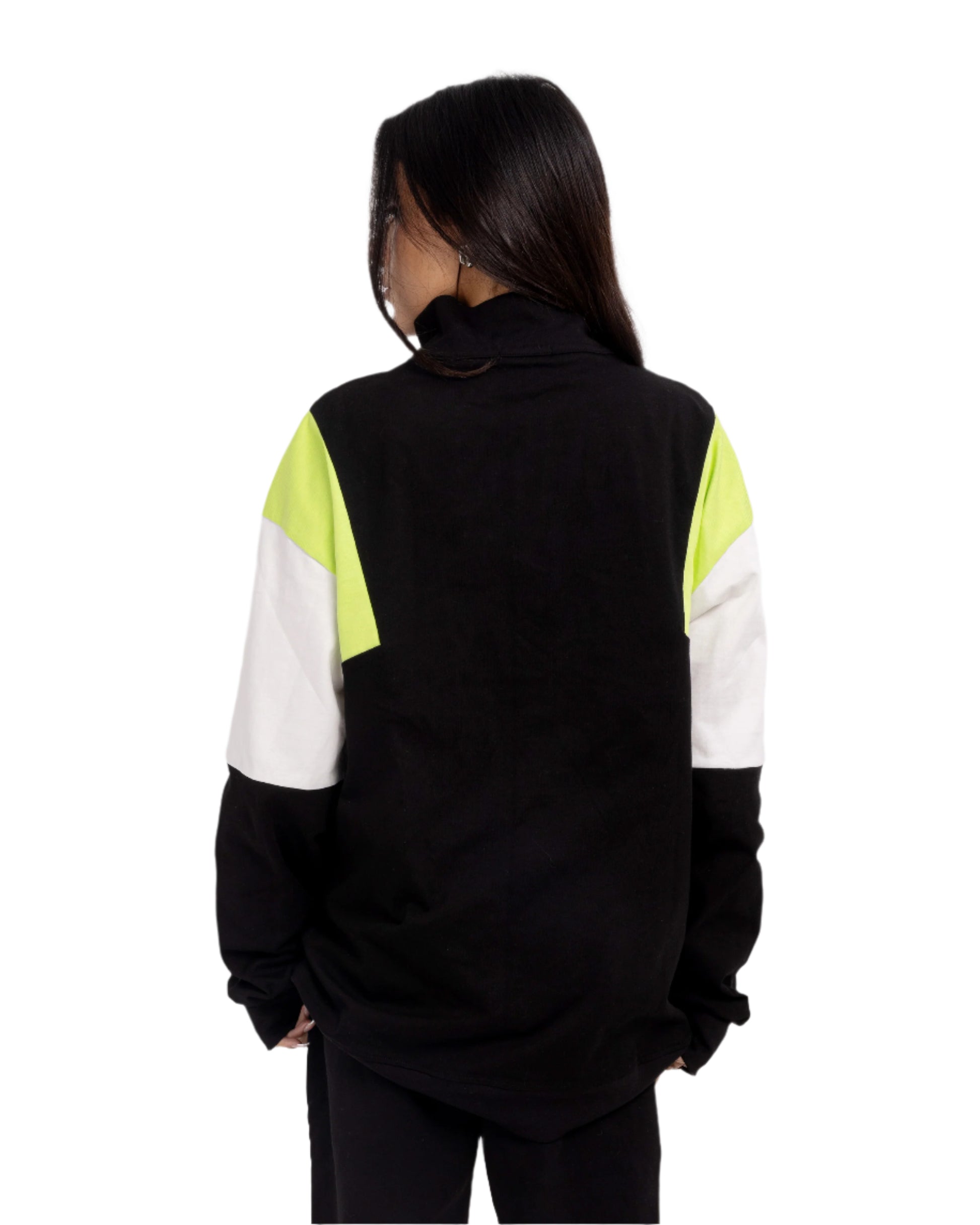 Half Zip Up Colored Sleeves Sweater
